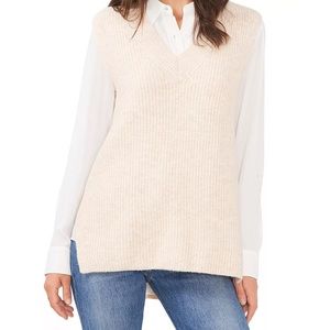 - Vince Camuto Women's Shaker Vest V-Neck with High Low Hem Sweater